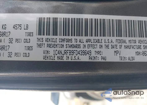 2015 Jeep Patriot High Altitude Edition z USA, uszkodzony, nr VIN 1C4NJRFB9FD439649